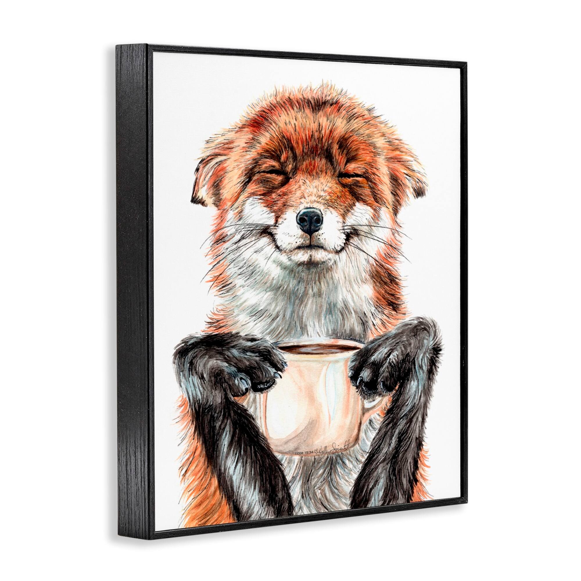 Stupell Industries Happy Fox with Coffee Framed Giclee Art